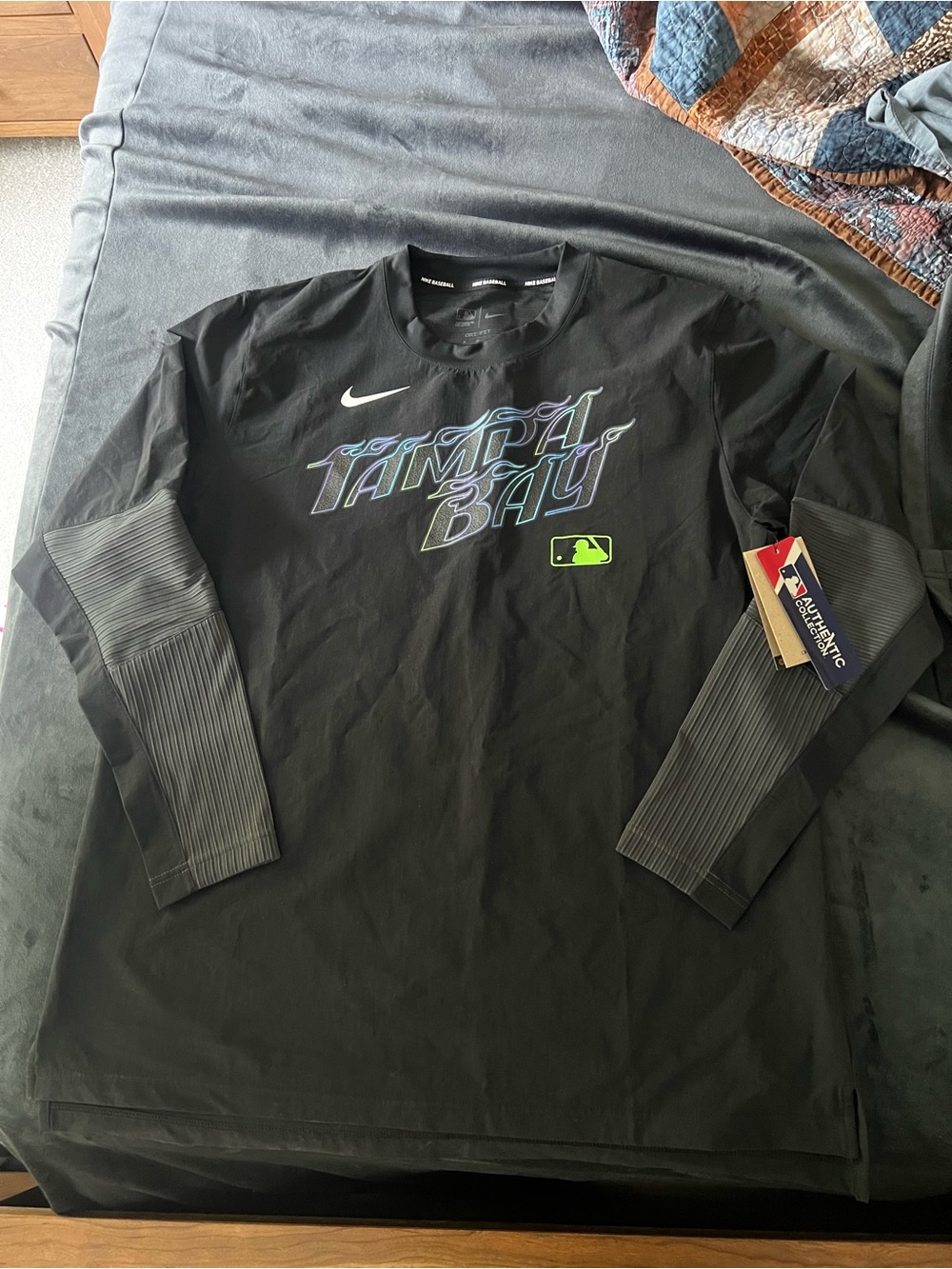 NWT Nike Black Tampa Bay Long Sleeve Shirt with Neon Green MLB Accent
